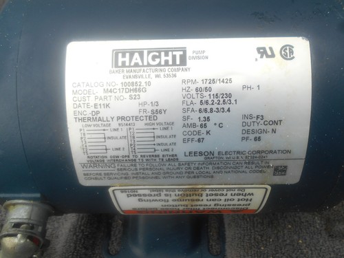 HAIGHT HOT OIL PUMP AND MOTOR BKI GILES PITCO FRYERS GOOD TESTED