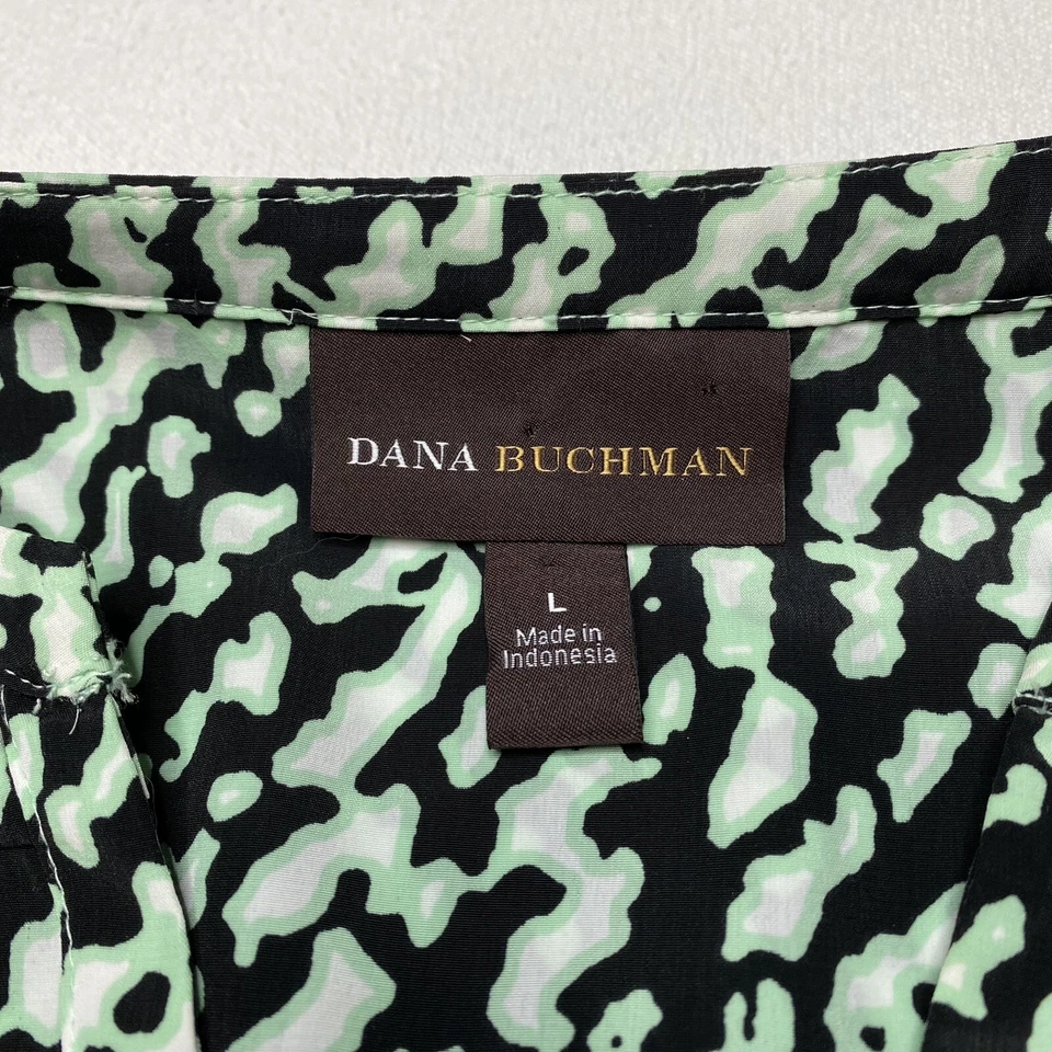 Top Mujer Dana Buchman Talla L Verde Negro Manga Larga Ligero Cuello en V NUEVO Foto 3 de 4