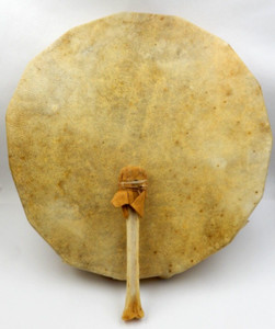 VINTAGE  16" WOOD FRAMED DRUM & BONE MALLET, TRIBAL NATIVE STRETCHED SKIN DRUM