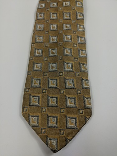 Ermenegildo Zegna Mens Tie, Gold Yellow & White Geometric Pattern, Silk - Imagen 3 de 7