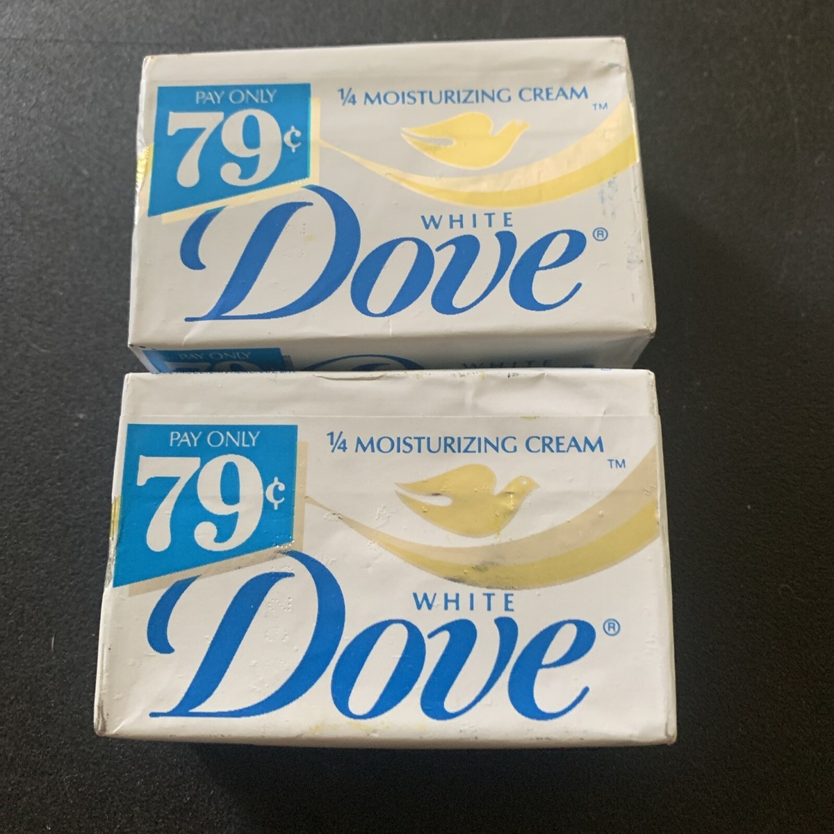 2 VTG Dove Soap Bath Bar White 1/4 Moisturizing Cream 3.5 Oz. NOS