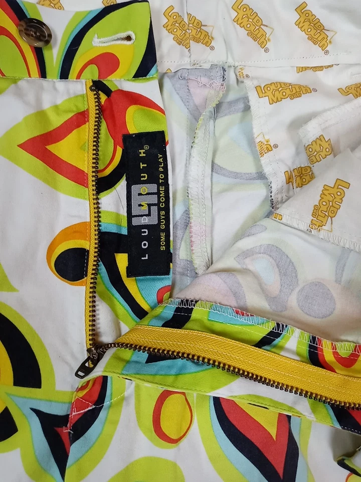 Pantalones Loudmouth Para Hombre Estampado Floral 33x28 Blanco Verde Golf Atlético Geométrico Foto 3 de 4