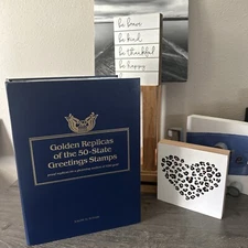 Golden Replicas Of US 50 States Greeting Stamps Album L And 22kt Gold Proofs NEW