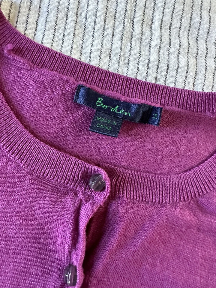 Cardigã suéter Boden feminino lã roxo rosa tamanho 14 pulseira manga comprida - Imagem 3 de 3