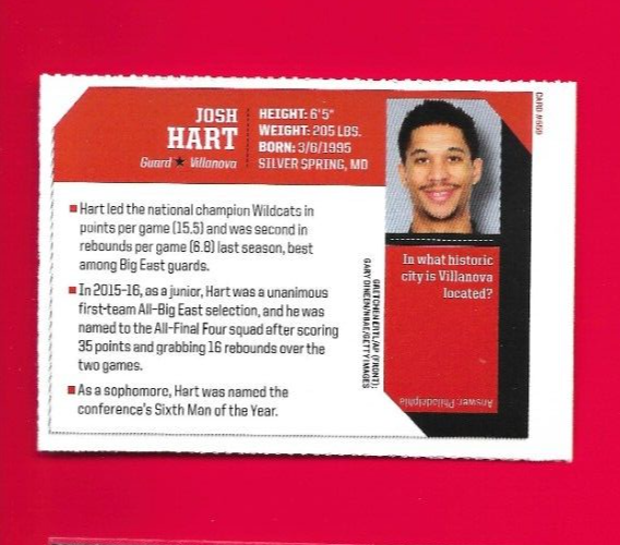 2016 SI Kids JOSH HART sifk Rookie Sports Card, Villanova