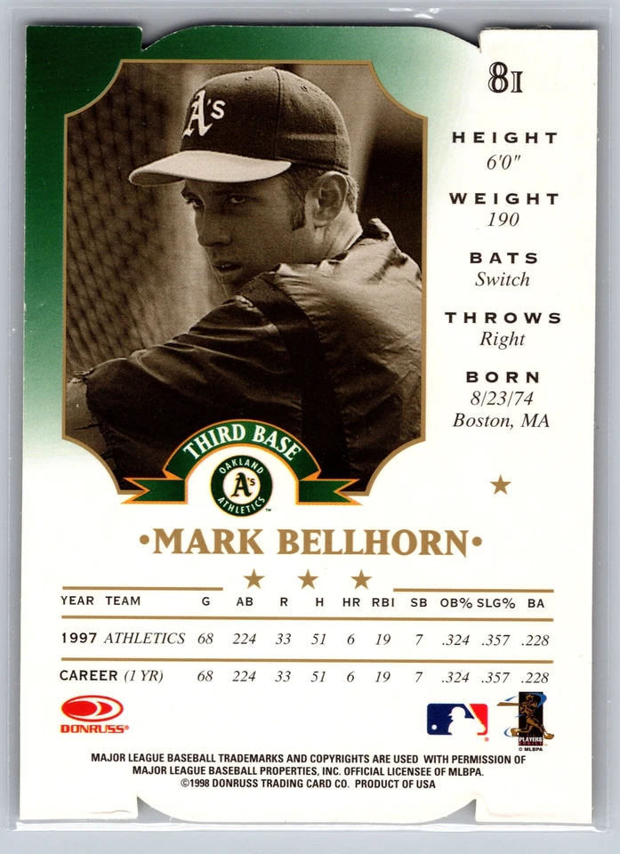 1998 Donruss Collections Leaf #280 Mark Bellhorn - Image 2 of 2