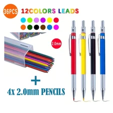 Four 2.0mm Lead Holder Mechanical Pencils & 36 Color Refills, Sharpener in Caps