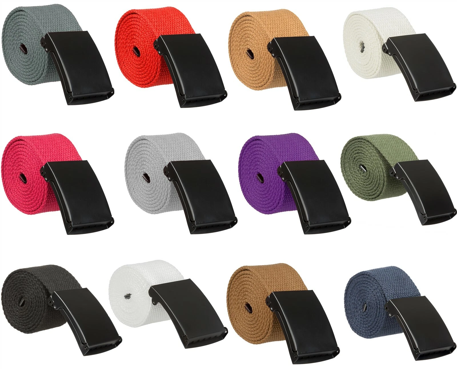 MENS CANVAS BELT WAIST BELT COTTON WEBBING ADJUSTABLE BLACK BUCKLE UNISEX ARMY