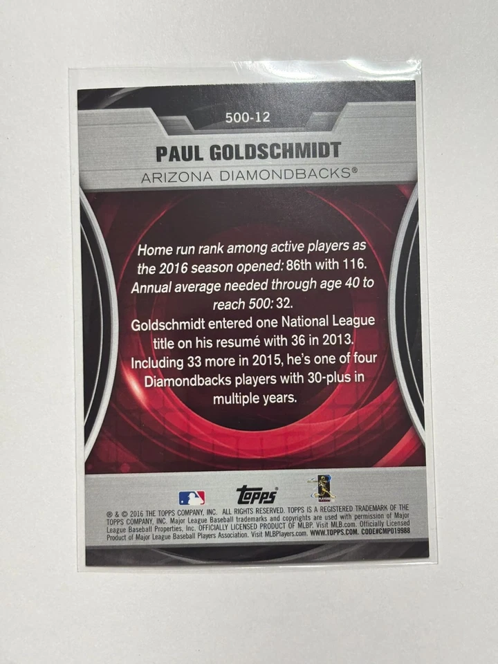 2016 Topps Update Series - Retail 500 HR Futures Club Paul Goldschmidt #500-12 - Image 2 of 2