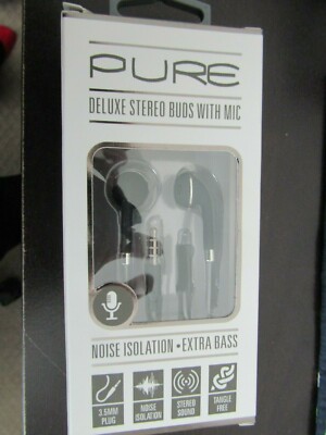  PURE DELUXE STEREO BUDS WITH MIC   BLACK