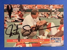 MARTY SCHOTTENHEIMER Dec (KC Chiefs HOF) Signed 1992 Pro Set #207 Autograph Auto