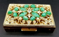 Vintage Jeweled Sam Fink S.F. Co. 5th Ave Powder Makeup Compact Art Deco Design 