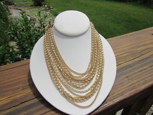 Authentic Vintage "Coro" Signed 15 Shimmering Gold Plated Chains Strand Hook Necklace