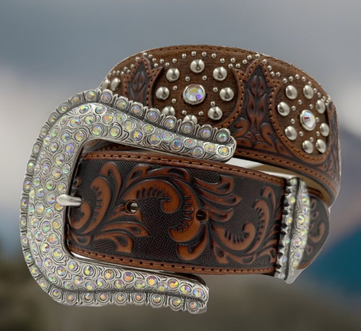 Tony Lama MEMPHIS LIGHTS Blingy Leather Belt Size 36 NWT