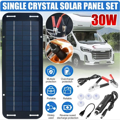 30W Solar Panel 12V Trickle Charger Battery Charger Kit Maintainer Boat Car RV