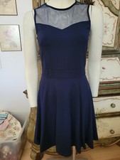 Heloise Dress Womens Small  Sheer Top Navy Fit & Flare Swingy Party Dress EUC