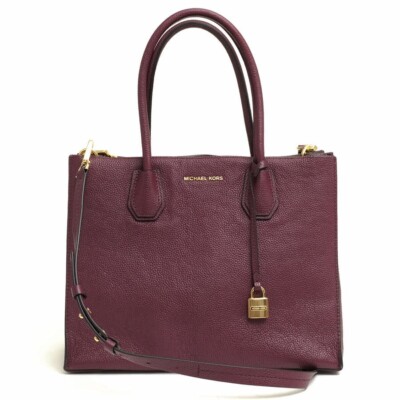 Michael Kors MERCER 2WAY Satchel Handbag Shoulder Bag Leather Red