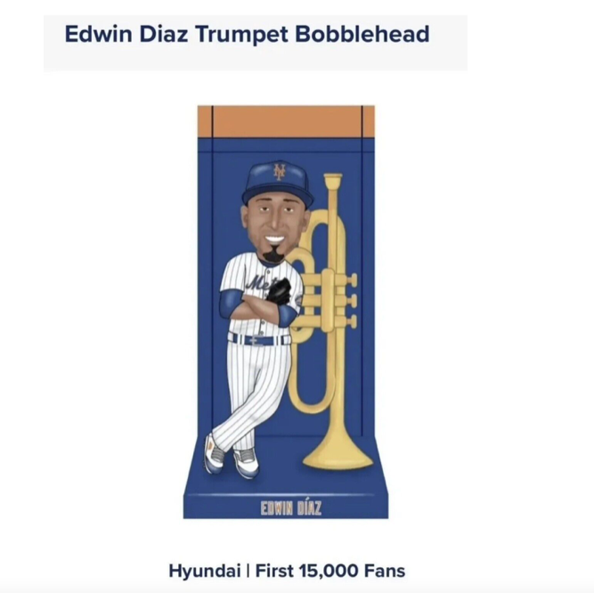 Edwin Diaz #39 Bobblehead Trumpet New York Met Stadium Giveaway 8