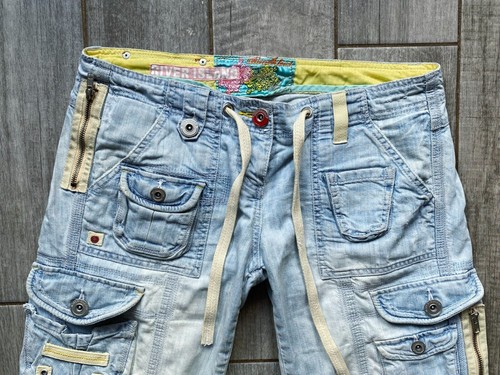 River Island cargo pockets relaxed knee denim vintage shorts size 12 W32 Y2K