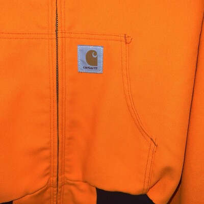 VINTAGE Carhartt Hooded Jacket Mens Medium Orange Blaze Hunting