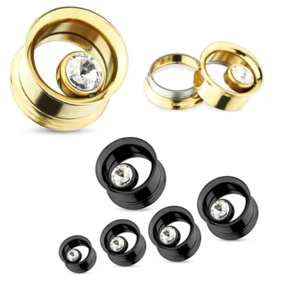 2X Stahl Flesh Tunnel Kristall Double Saddle Flared Screw Fit Ohr Plug Expander - Bild 1 von 2