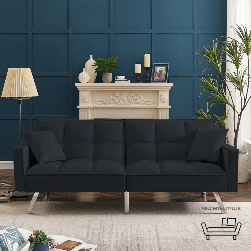Black Velvet Sofa Bed Baci Living Room