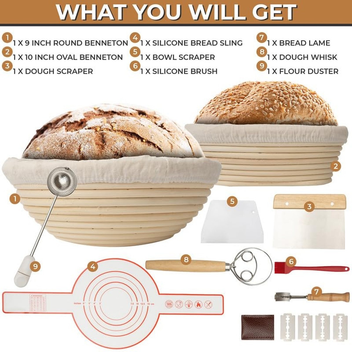 Sourdough Bread Baking Set – 2 Pcs 10 Inch Oval Banneton Proofing Baskets With Linen Liner & Silicone Bread Sling - View #8