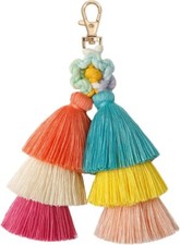 Boho Colorful Pom Pom Bag Charm Tassel Keychains Handmade Car Key Chain Key Ring