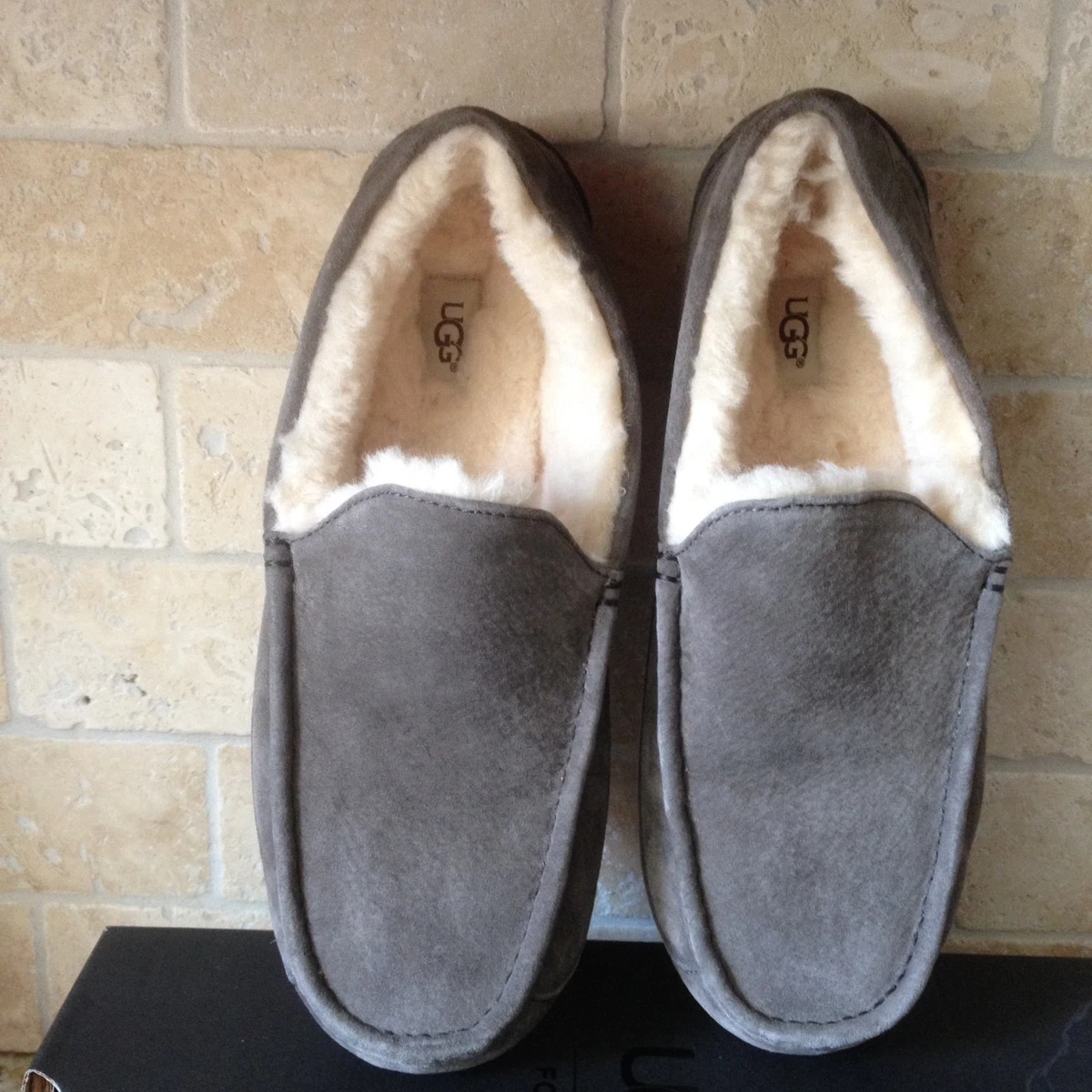 UGG ASCOT CHARCOAL GRAY GREY SUEDE SLIPPERS MOCCASINS SHOES SIZE