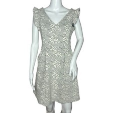 Tabitha Dress Womens 4 White Black Floral Fit & Flare Ruffle Sleeves Neutral