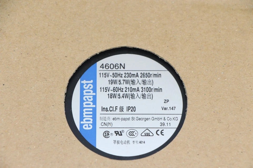 ebm papst 4606 N 115V~50Hz 230mA 19W 115V~60Hz 210mA 18W - Image 2 of 3