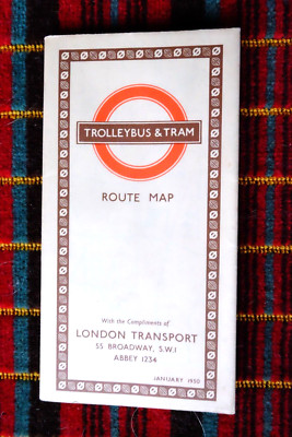 LONDON TRANSPORT TROLLEYBUS & TRAM KARTE Januar 1950. 650/1430D/75M. FEINER Zustand.