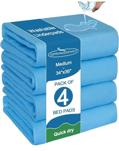 Incontinence Bed Pads Waterproof Washable Reusable Pads 34"x36" 4 Pack
