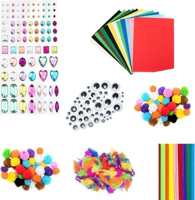 Bastelset - 280 Teile - inkl. Pfeifenreiniger, Pompons, Edelsteine, Googly Eyes, Fe...