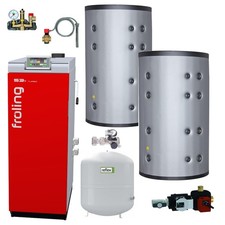 Paket Fröling Scheitholzkessel S3v Turbo 30 kW Pufferspeicher 2x 1000 L Zubehör