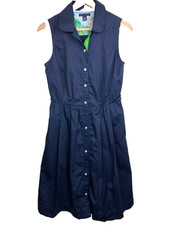 Tommy Hilfiger Cotton Shirt Dress Size 2 Navy Blue Sleeveless Pockets Button Up