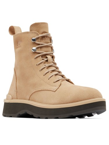 SOREL Womens Beige Back Pull-Tab Hi-line Toe Block Heel Leather Combat Boots 9