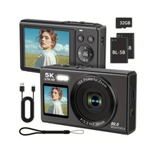 5K Dual Screen Digital Camera for Vlogging 80MP 18X Zoom WiFi 32GB Card