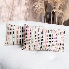 DLZMO Boho Throw Pillow Covers 12x20 Inch Set of 2 Striped Chenille Farmhouse...