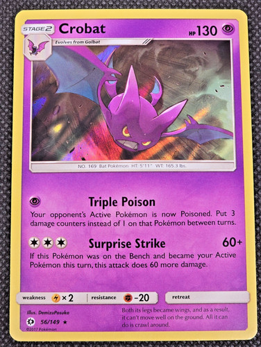 Crobat 56/149 Sun & Moon Base Holo Rare 2017 Pokemon Card VLP -- L37