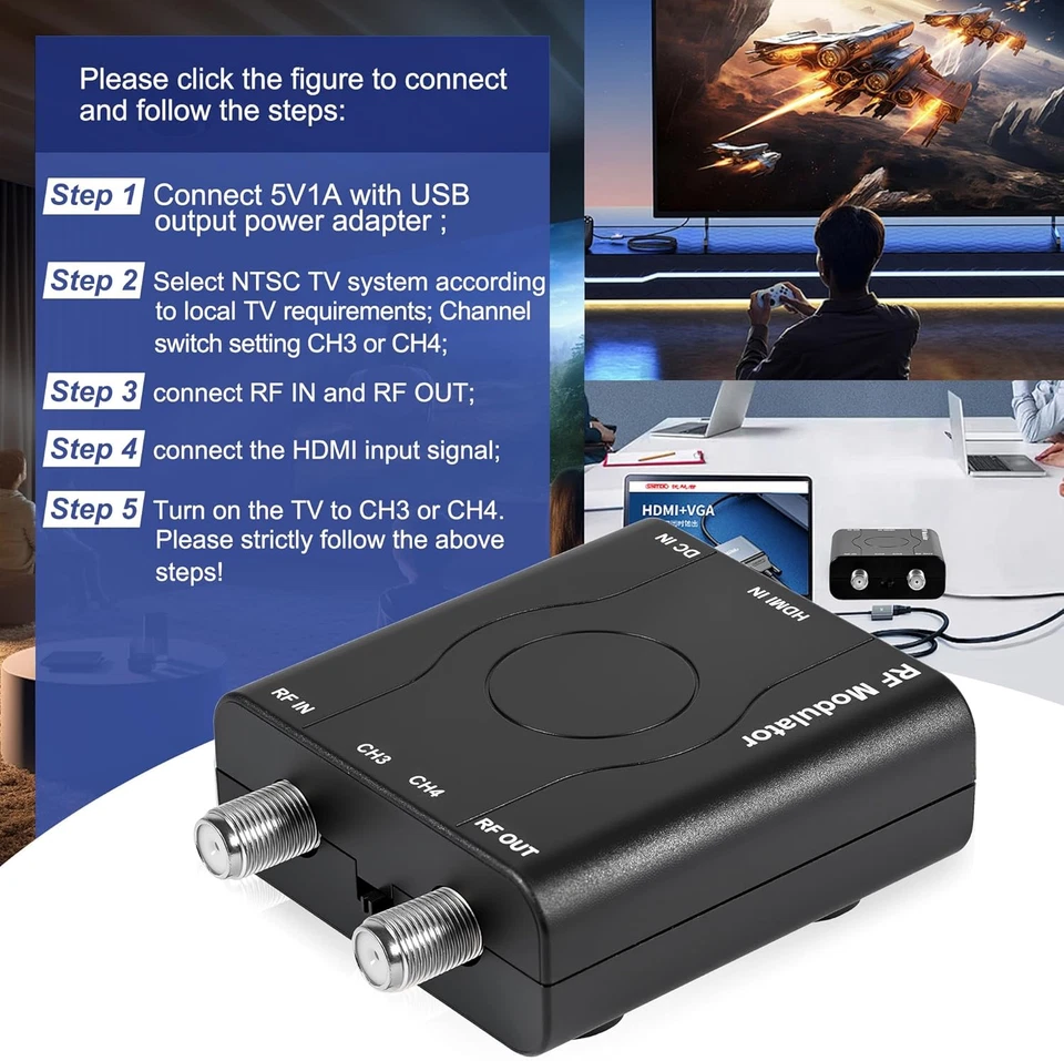 HDMI to RF Modulator, HDM61 VHF HDMI to RF Converter Adapter for TV NTSC Format  - Image 4 of 4