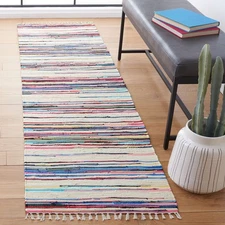 Rag Rug Collection Runner Rug - 2'3" x 6', Ivory & Multi, Handmade Boho Strip...