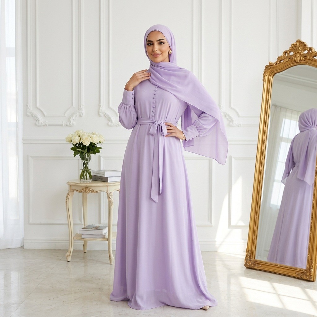 Muslim Women's Abaya Clothing Long Sleeve Dresses Solid Color Loose Maxi  Dress | eBay