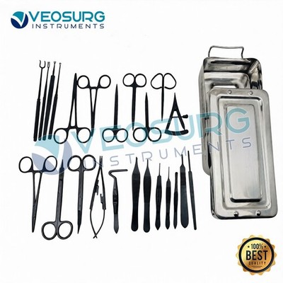 Blepharoplasty Instruments Set 24 Pcs Black | Plastic & Eye Surgery Kit with Box