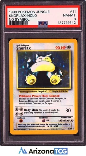 Pokemon 1999 Snorlax 11/64 Holo Jungle No Symbol PSA 8