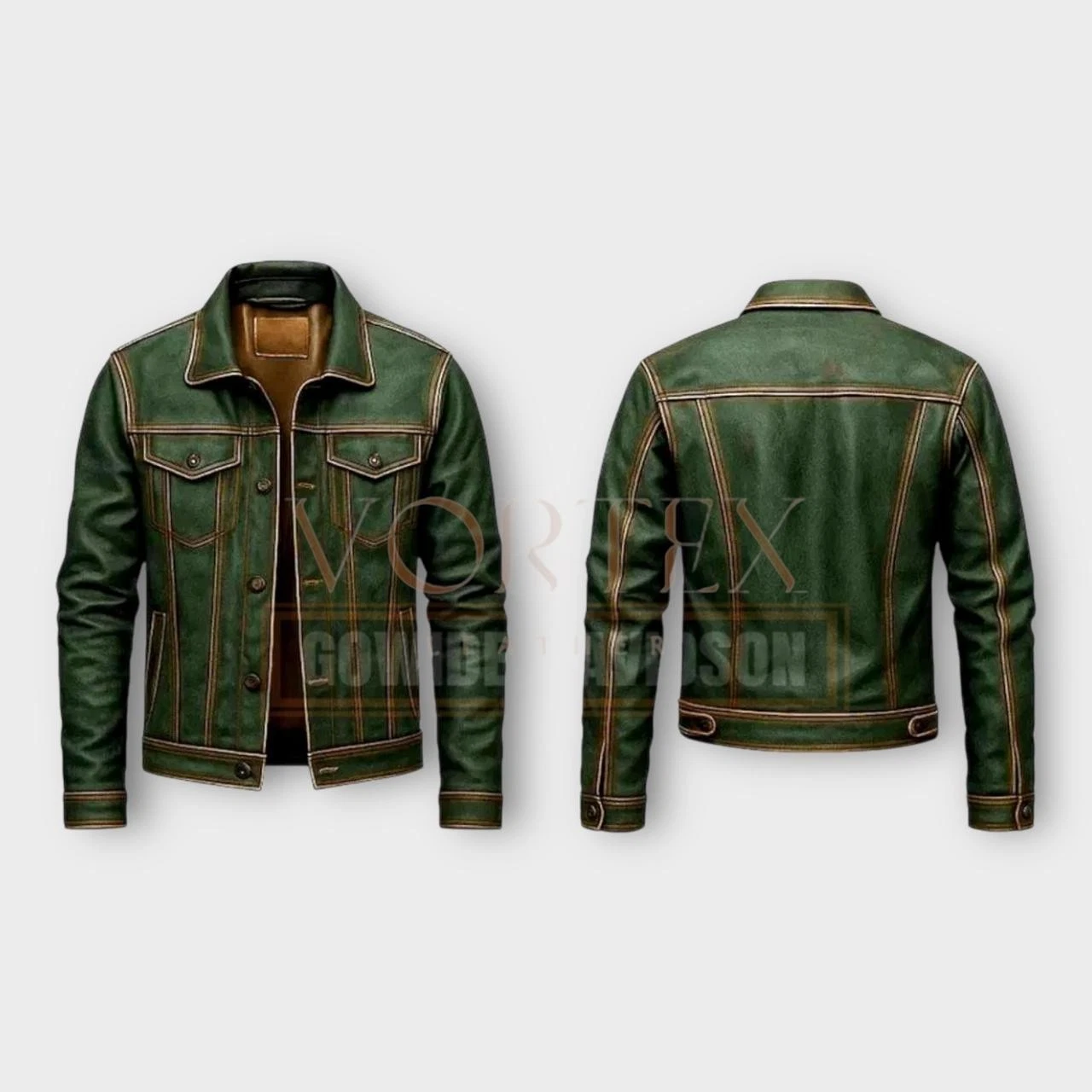 Men's Green Causal Leather Jacket In Genuine Soft Lambskin Leather Causal Jacket