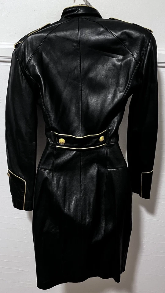 复古 80 年代 Michael Hoban 适用于北海滩羊皮军用风格连衣裙 XS — 第 3/4 张图片