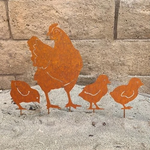 Edelrost Hühner Stecker | 3 Küken | Frühling Deko - Bild 3 von 4