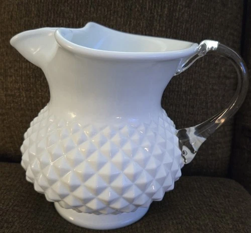 Hobnail Milk Glass Pitcher Vintage White Home Decor