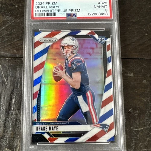2024 PANINI PRIZM RED/WHITE/BLUE PRIZM #329 DRAKE MAYE ROOKIE RC PSA 8
